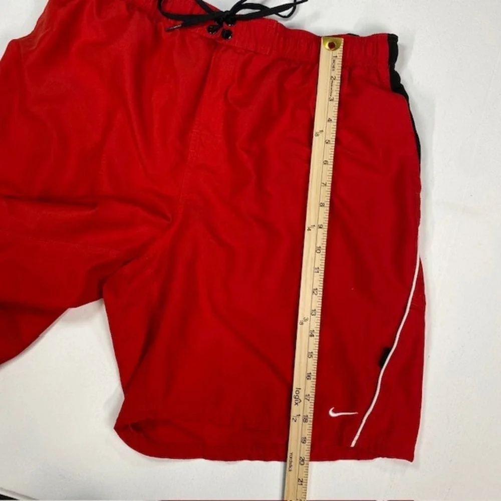 Nike Mens Swim Trunks Red Black White Logo‎ Mesh Lined XXL 2XL